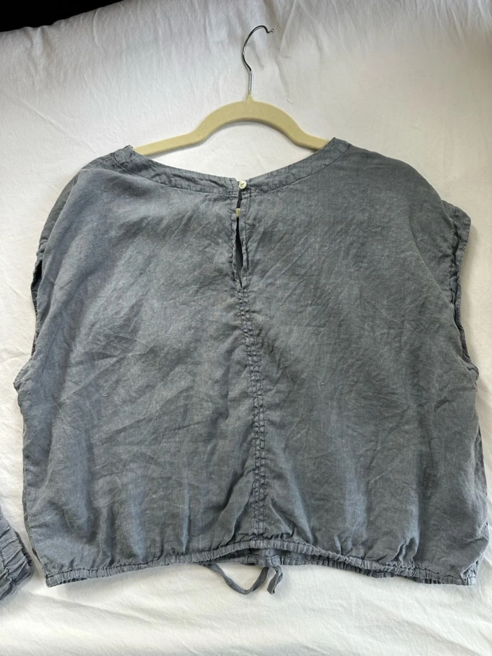 Two-Piece Blue Gray Linen-Blend Top and Pants Set - Picture 3 of 7